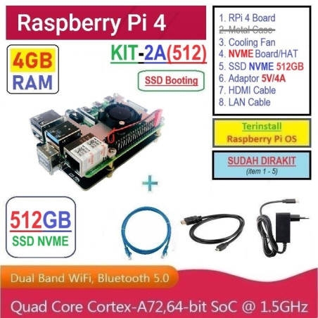 KIT-2A(512)  Raspberry Pi 4 (4GB RAM) KIT NVME SSD 512GB - Complete SET SIAP PAKAI